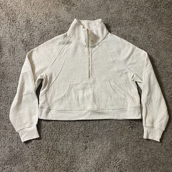 Lululemon Size XL XXL Scuba Oversized Funnel-Neck Half Zip Heathered Bone Gold - Picture 1 of 9